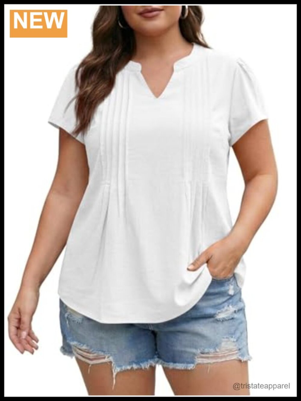 Plus Size Women's V-Neck Blouse Flutter Sleeve Pleated Cotton Top Summer Shirt